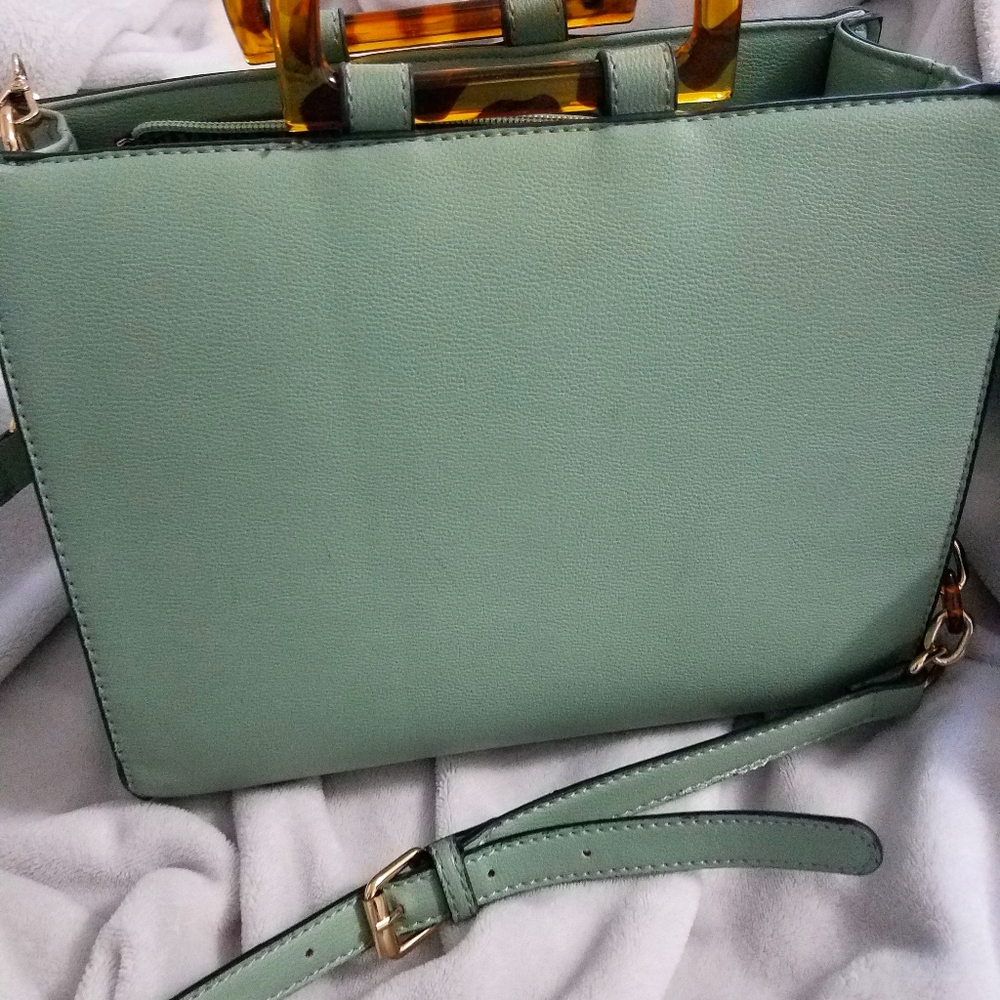 Mint green and leopard print handbag